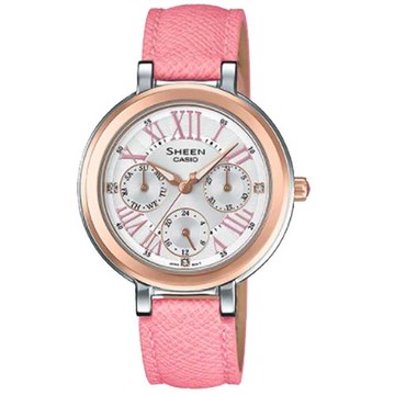【CASIO 卡西歐】SHEEN 女錶 皮革錶帶 白面 施華洛世奇水晶 防水(SHE-3034BGL-7A)