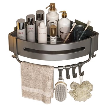 SIANG SI 壁掛浴室置物架 三角普 有桿子  1個