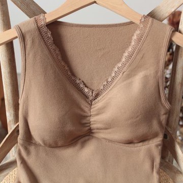 加厚雙面磨毛保暖背心高彈外穿內搭背心蕾絲花邊棉女秋冬秋衣