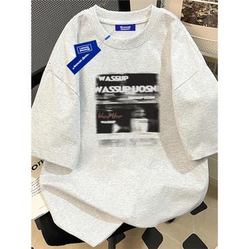 wassup美式復古模糊影像高街重磅純棉短袖T恤男士夏新款半袖上衣