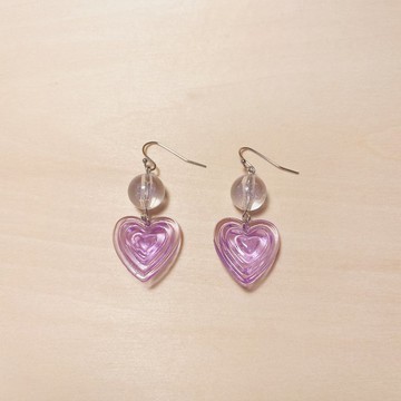 復古夾心珠立體紫色愛心耳環