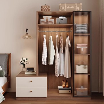 ??快速出貨?? 公司貨 實木衣柜奶油風落地掛衣架臥室衣柜斗柜一體靠墻衣帽架床邊置物架