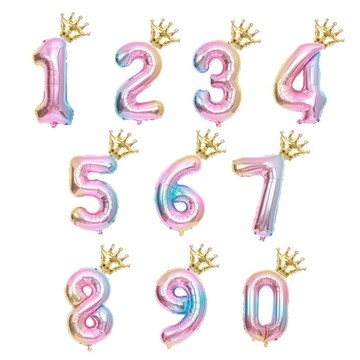 現貨〔生日佈置A2E】漸變數字&皇冠氣球 ♥ 32吋 鋁膜氣球數字 鋁箔氣球 生日周年 慶典裝飾 ♥ 兒童 派對裝飾