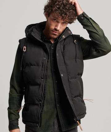 跩狗嚴選 極度乾燥 Superdry Everest Puffer 連帽 防風 風衣 保暖 背心 黑 拼接 科技羽絨
