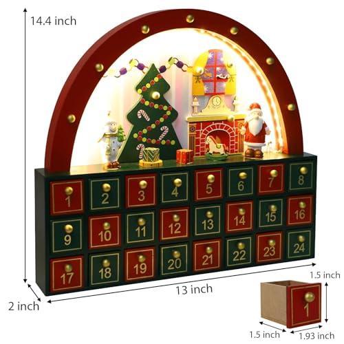 MorTime 24 Day Advent Calendar with 24 Storage Drawers, LED Lighted Wooden