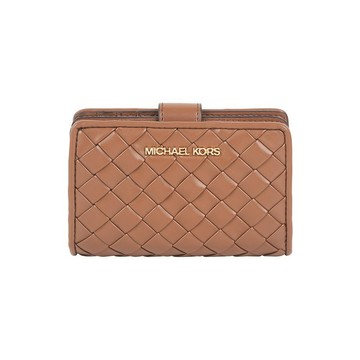 Michael Kors 金字編織皮革釦式二折中夾(焦糖色)
