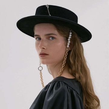 Ruslan Baginskiy RB吊飾珍珠金鍊帽繩毛氈平頂帽 - XS