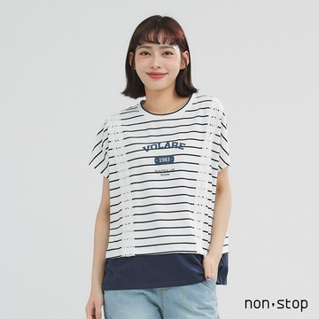 non-stop 自由航線蕾絲拼接條紋上衣-2色