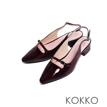 KOKKO輕奢微性感尖頭後拉帶低跟包鞋酒紅色