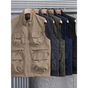 滿身都是工藝 美單外貿 防風防水 男士戶外工裝多袋立領馬甲外套