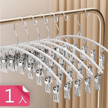 【荷生活】防風掛勾乾濕兩用不傷衣曬襪夾 浸膠防鏽防腐不鏽鋼十夾晾曬架-1入組