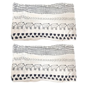 BUHO 布歐 極柔暖法蘭絨美式信封枕頭套  75 x 45cm  趣覓童林 黑色 + 白色  2件