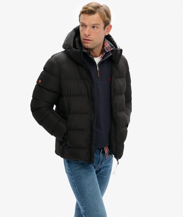 Superdry Men's Hooded Sports Puffer Jacket Black Size: XL