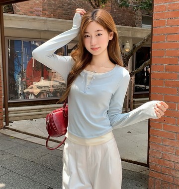 VIVILIAN簡約修身顯瘦假2件短版上衣