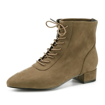 MAGY 彈力絨布尖頭綁帶短套靴 綠色 #14900