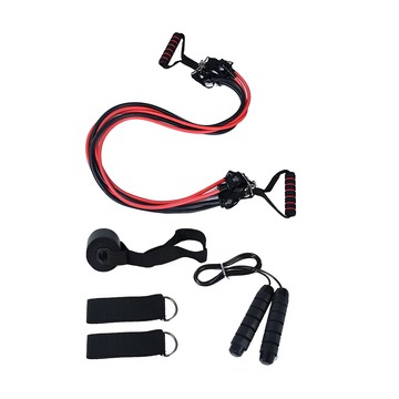 AD-ROCKET 可拆卸肌力訓練拉力繩套裝 含拉力繩x5、腳扣x2、門扣x1、握把x2、跳繩x1、收納袋x1 繩長120cm TPE乳膠材質  黑色 + 紅色  1個