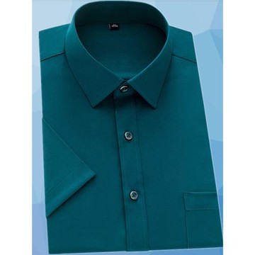 夏季彈力免燙男士短袖襯衫休閑墨綠色青年商務職業正裝男純色修身