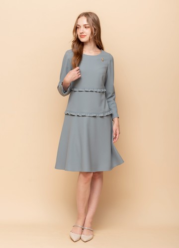 溫雅秋濃斜紋仿毛洋裝