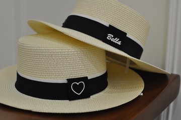 Flat 135X台灣設計師 夏天重編織英倫帽 黑白緞帶 專屬客製化繡字