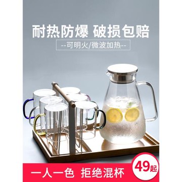 冷水壺玻璃茶壺耐熱耐高溫涼開水壺家用杯具套裝防爆大容量涼水壺