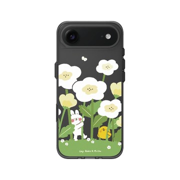 iPhone Air Clear (相機按鈕) 酷墨灰 - 懶散兔與啾先生 Lazy Rabbit and Mr.Chu - 花叢間