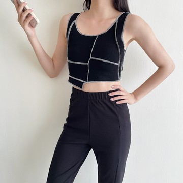 【Aa.chic出清5折起】滾邊虛線方格背心(兩色).女裝/上身/滾邊/背心/休閒/夏天【C18A870】