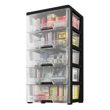 STYLE 格調 大容量透明抽屜式五層收納櫃 附輪  透明色 + 黑色  1組