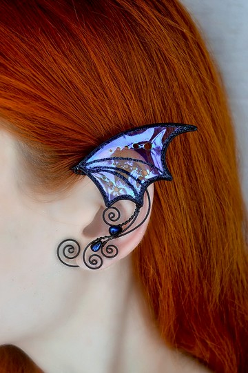 哥特式蝙蝠耳袖耳環無穿孔