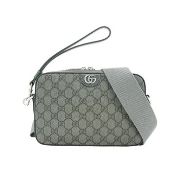 Gucci 展示品 GG Supreme帆布拉鍊斜背相機包(699439-灰)