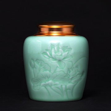 景德鎮茶葉罐陶瓷密封罐半斤裝精品小號便攜雕刻影青釉儲物罐家用