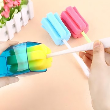 洗杯刷12支-長柄海綿奶瓶清潔刷/多功能杯子刷 2包 藍色 粉紅色 黃色  藍色，粉紅色，黃色