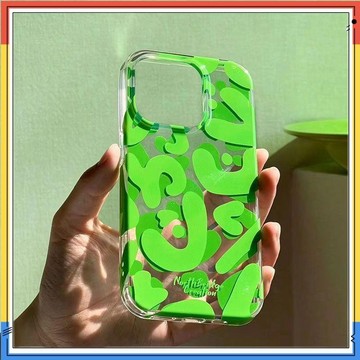 【店鋪熱銷】綠粉藍英文涂鴉適用iPhone16/14promax/13蘋果12手機殼11/XR/15潮