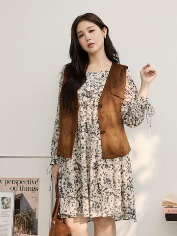 雲朵自訂款-碎花大圓領綁帶袖洋裝