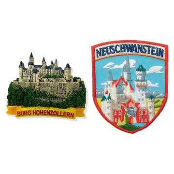 造型布貼＋磁鐵【2件組】德國新天鵝堡冰箱磁鐵＋新天鵝堡文青電繡 吸鐵紀念品 黑板磁鐵 磁性家居裝飾 造型磁鐵 _廠商直送