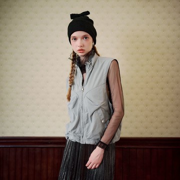 OUWEY歐薇 抽繩尼龍風衣背心(灰；S-L)