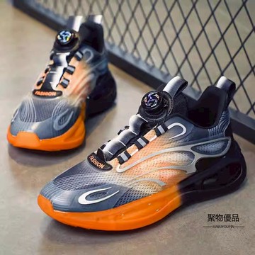 秋季紐扣運動鞋男款鞋子網面透氣青少年免系帶防臭休閒氣墊跑步鞋男性鞋子【聚物優品】