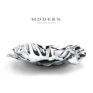 摩登MODERN北歐輕奢風不銹鋼漣漪大號水果盤家用裝飾擺喬遷禮物