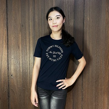 美國百分百【全新真品】Tommy Hilfiger 短袖 棉質 T恤 女款 TH 上衣 logo 短T 深藍 CQ39