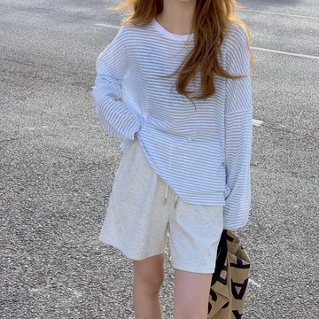 防曬衫撞色條紋長袖t恤女年新款夏季韓版寬松顯瘦百搭上衣潮