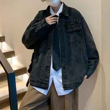 高街復古水洗做舊牛仔夾克男春秋季潮牌百搭休閑寬松情侶工裝外套