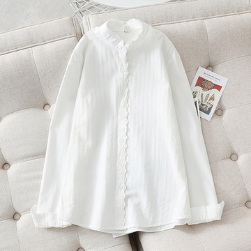 蕾絲花邊立領白襯衫純棉清新百搭-設計所在