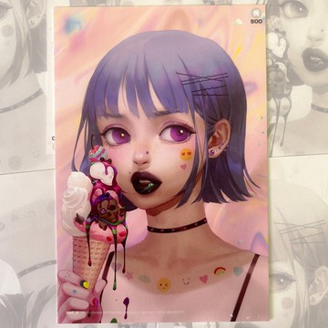粉色冰淇淋 - 明信片 (SooK) 復古女孩裝飾插畫 哥德放克