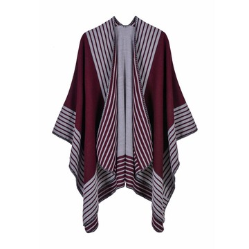 披肩仿羊絨斗蓬-條紋邊框簡約雙面女圍巾6色73we28【獨家進口】【米蘭精品】