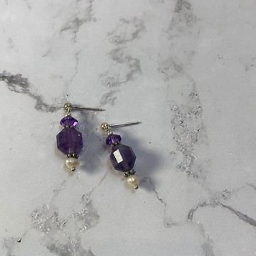 礦石耳環_角切紫水晶