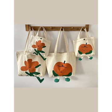 原創自制2023新款花小人帆布包女大容量單肩大包手提包學生書包