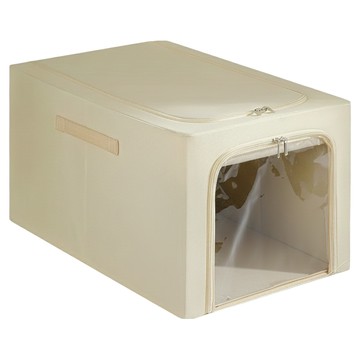 Starshop 大容量衣物摺疊收納盒/雙開窗鋼架收納箱 35L  卡其色  1個  45 x 30 x 23cm
