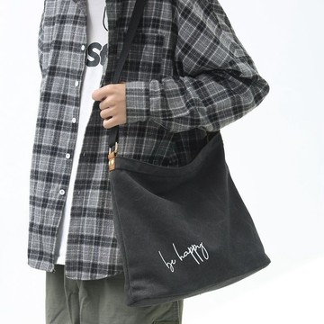 Bag House👜 潮牌斜挎包男簡約百搭帆布包大容量託特包女大學生上課通懃單肩包