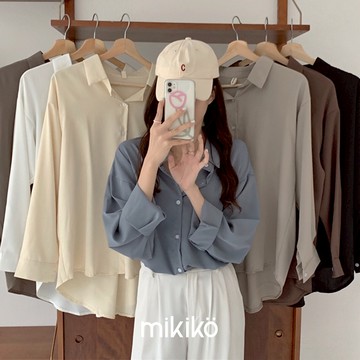 美木子｜長袖襯衫｜雪紡襯衫 翻領襯衫 法式polo領【T10476】莫蘭迪色系 寬鬆襯衫 垂墜感襯衫 襯衫上衣