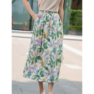 碎花2023新款雪紡開叉a字裙顯瘦長裙印花氣質女飄逸半身裙子垂感