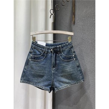 2025夏季新款修身顯瘦韓版簡約深藍色牛仔短褲女辣妹a字闊腿熱褲